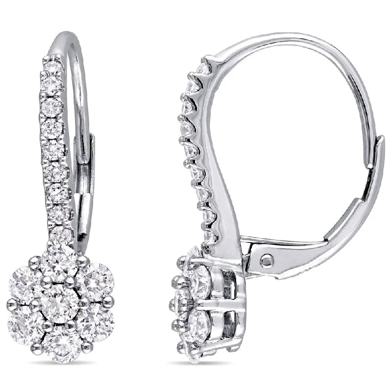 Miadora Signature Collection 14k White Gold 1ct TDW Diamond Cluster Flower Leverback Earrings