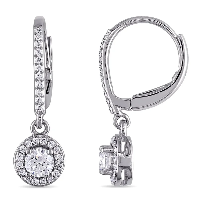 Miadora Signature Collection 14k White Gold 1ct TDW Diamond Halo Leverback Earrings