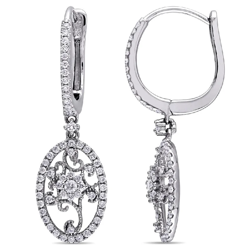 Miadora Signature Collection 14k White Gold 7/8ct TDW Diamond Filigree Halo Leverback Earrings