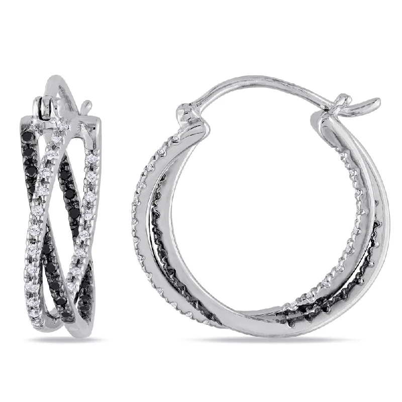 Sterling Silver 1/4ct TDW Black and White Diamond Earrings