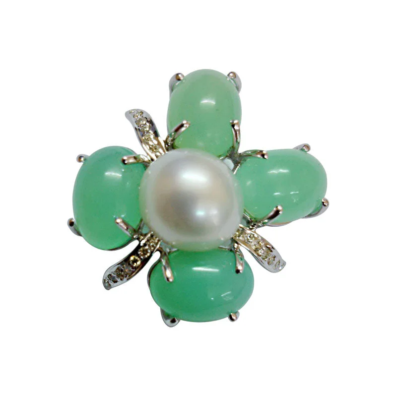 Brooch-Chrysoprase, Pearl and Diamond