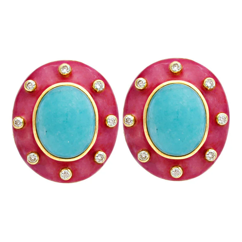 Earrings-Amazonite and Diamond (Enamel)