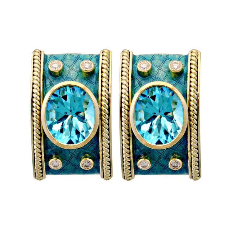 Earrings-Blue Topaz and Diamond (Enamel)