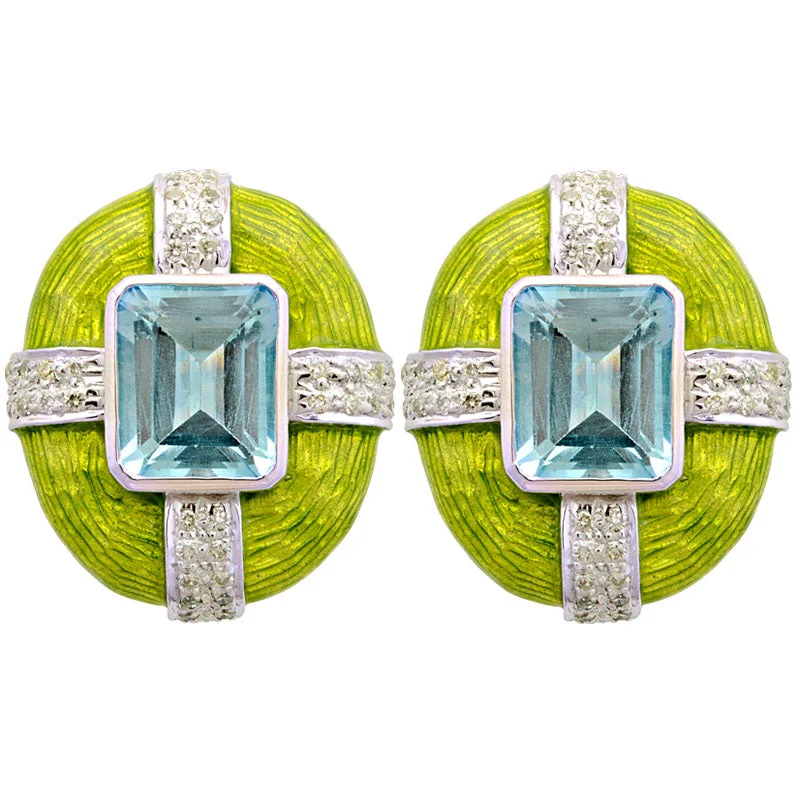 Earrings-Blue Topaz and Diamond (Enamel)