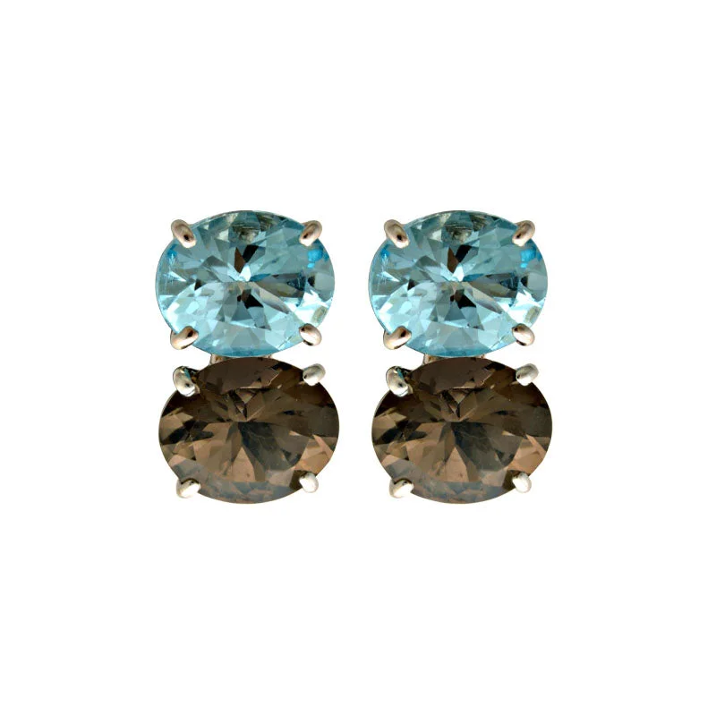 Earrings-Blue Topaz and Smokey Quartz