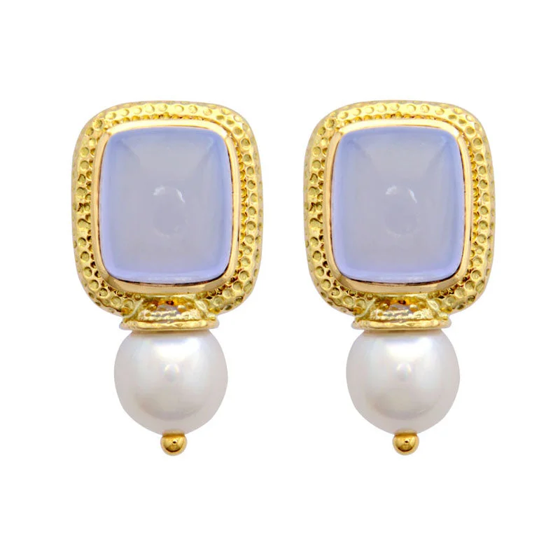 Earrings-Chalcedony and Pearl