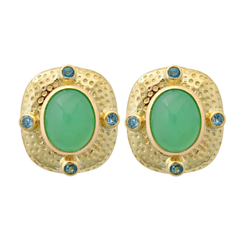 Earrings-Chrysoprase and Blue Topaz