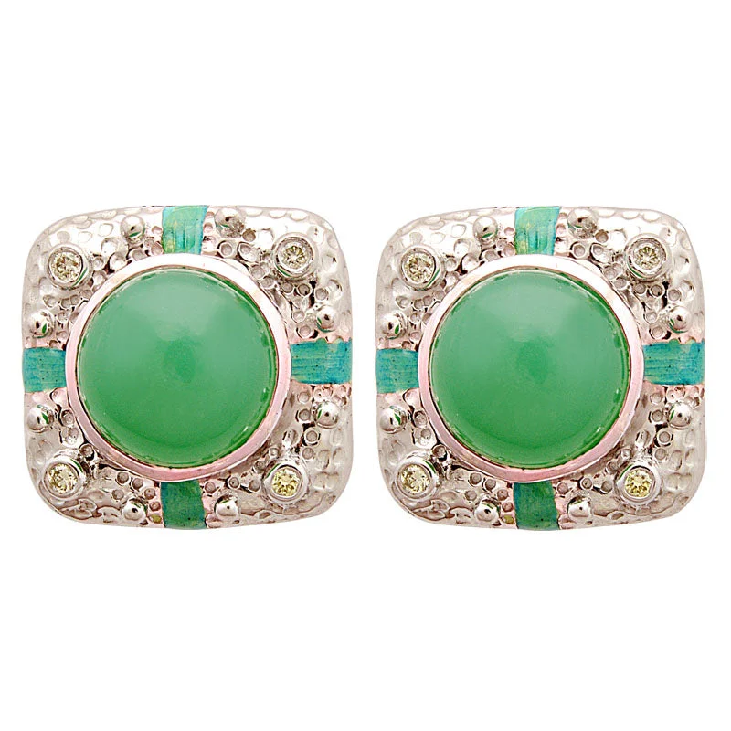 Earrings-Chrysoprase and Diamond (Enamel)