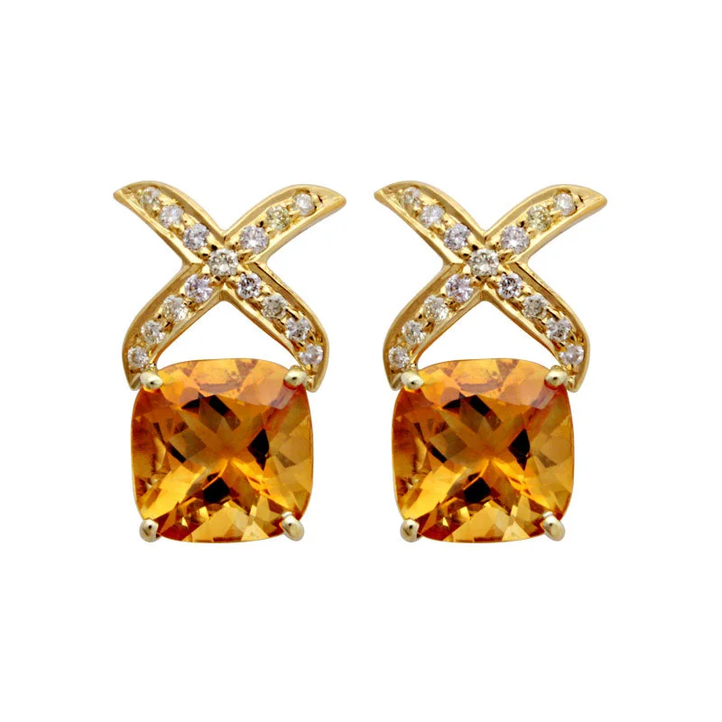 Earrings-Citrine and Diamond