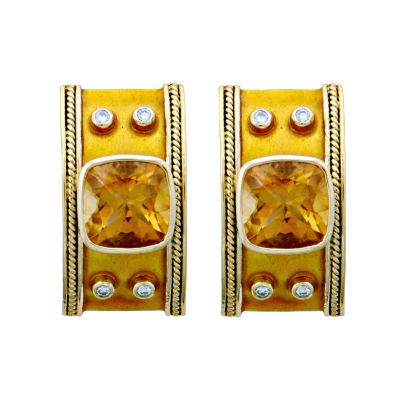 Earrings-Citrine and Diamond (Enamel)