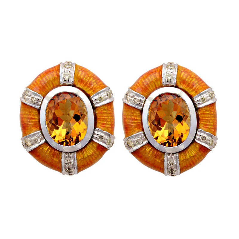 Earrings-Citrine and Diamond (Enamel)