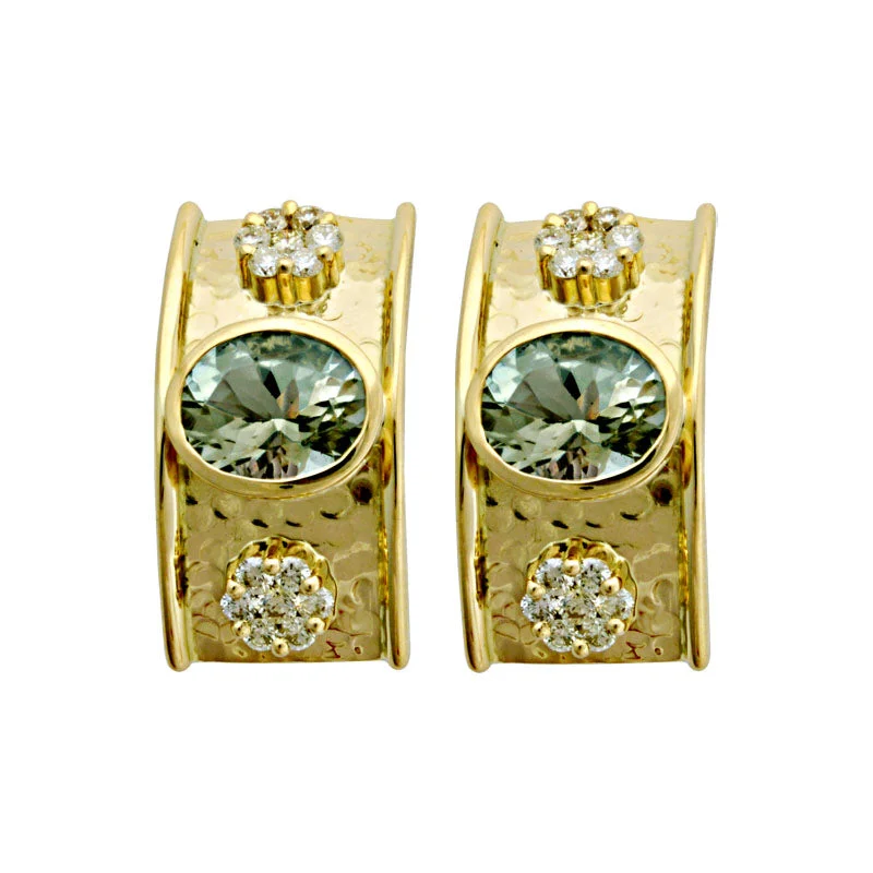 Earrings-Green Quartz and Diamond