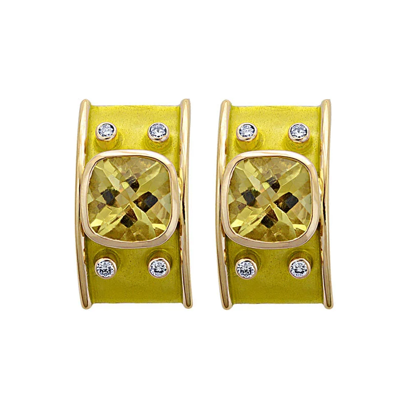 Earrings-Lemon Quartz and Diamond (Enamel)