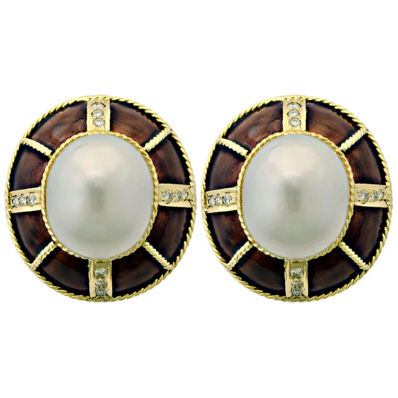 Earrings-Pearl and Diamond (Enamel)