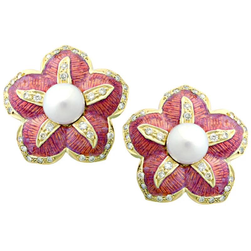 Earrings-Pearl and Diamond (Enamel)