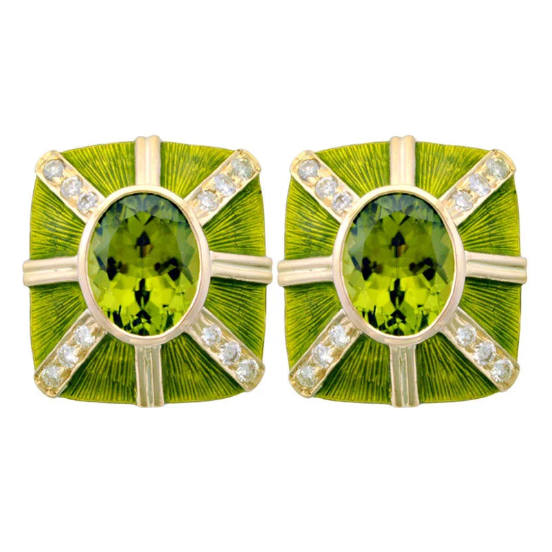 Earrings-Peridot and Diamond (Enamel)