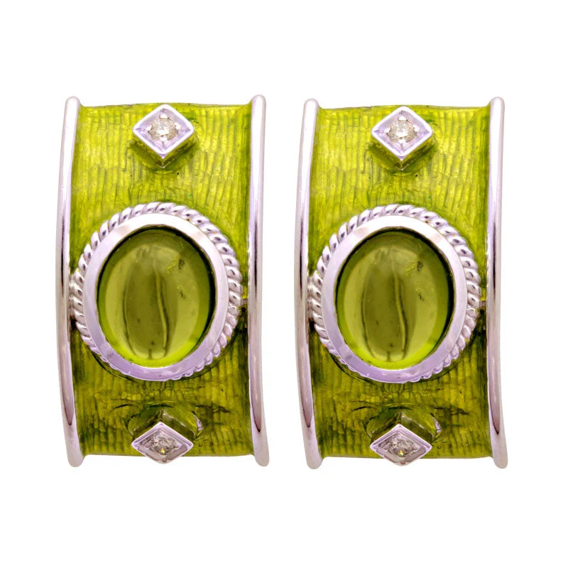 Earrings-Peridot and Diamond (Enamel)