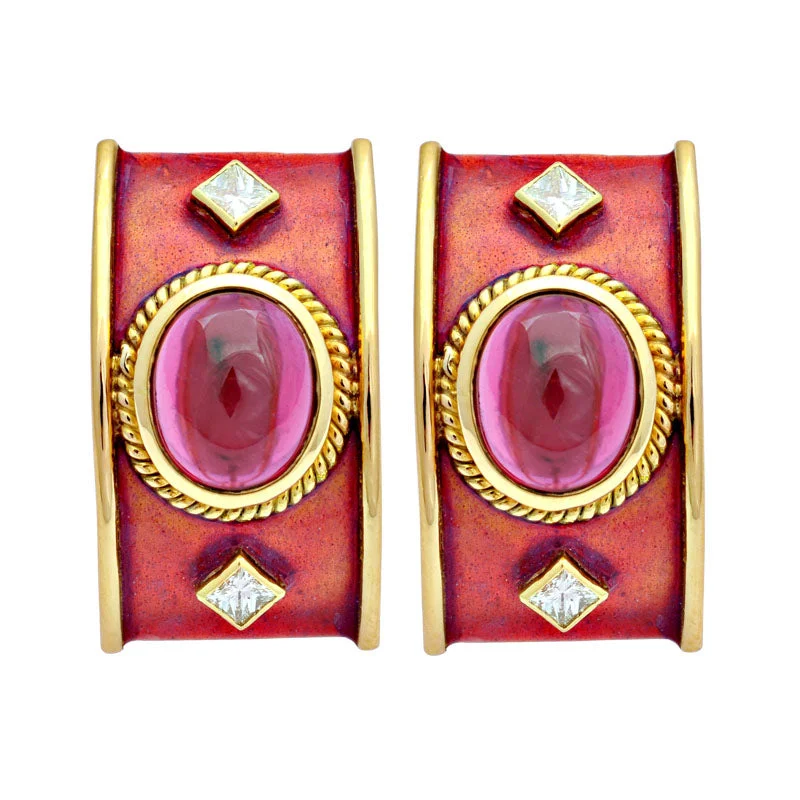 Earrings-Rubellite and Diamond (Enamel)