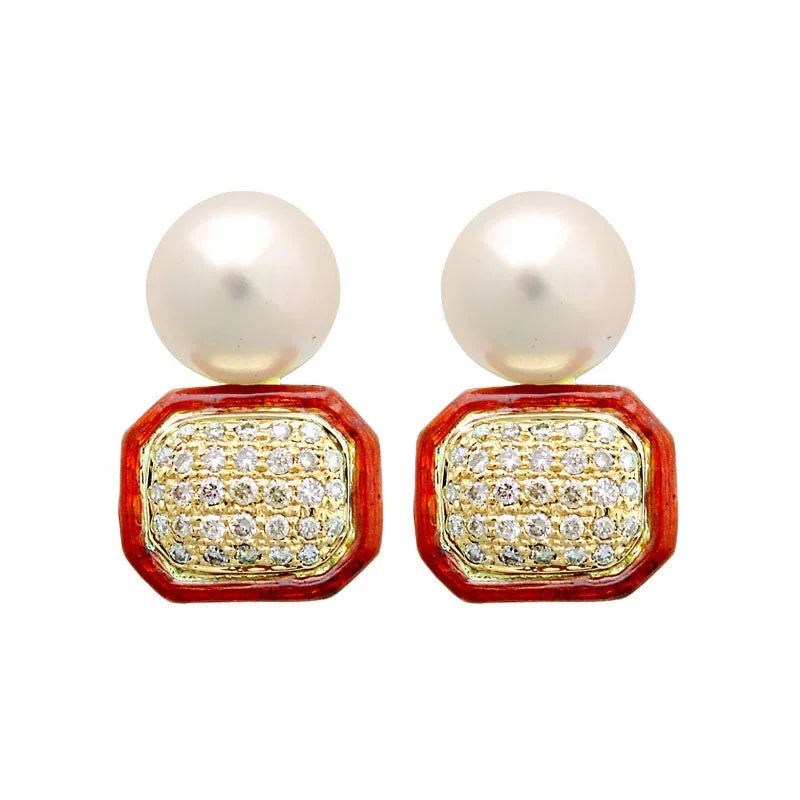 Earrings-South Sea Pearl and Diamond (Enamel)