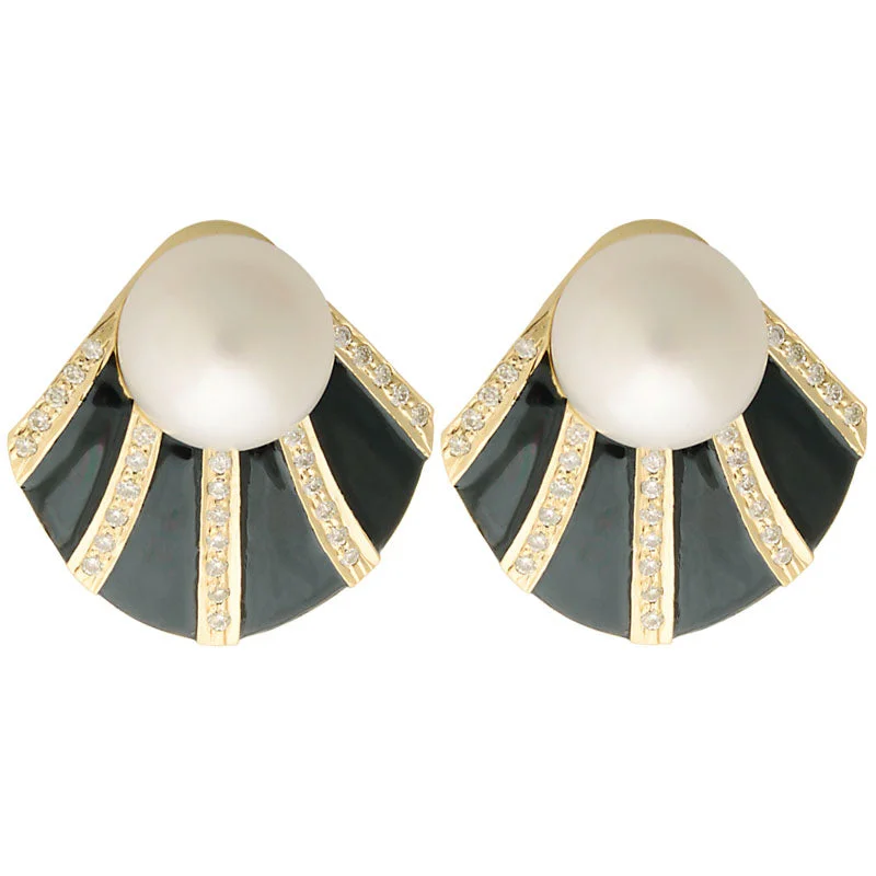 Earrings-South Sea Pearl and Diamond (Enamel)