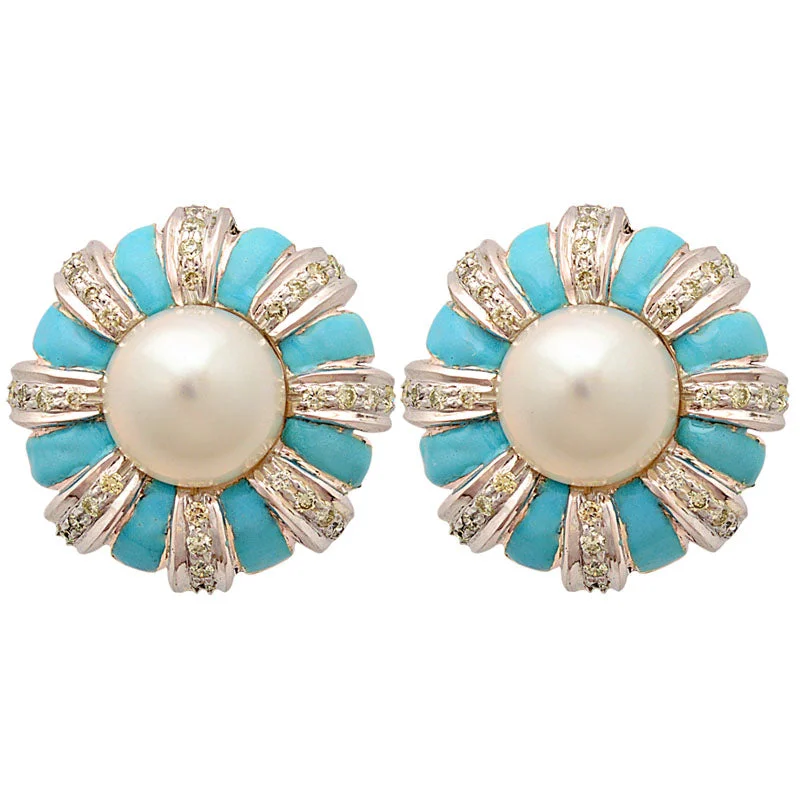 Earrings-South Sea Pearl and Diamond (Enamel)