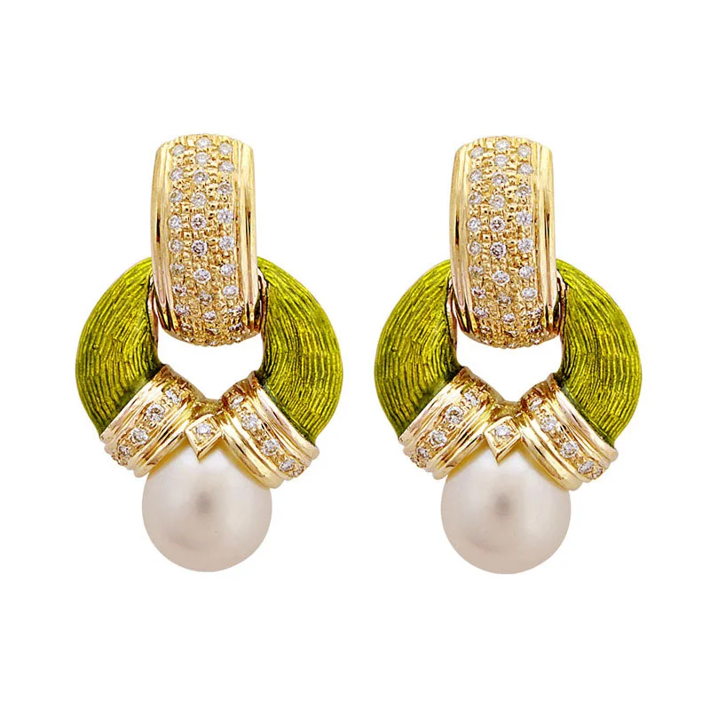 Earrings-South Sea Pearl and Diamond (Enamel)