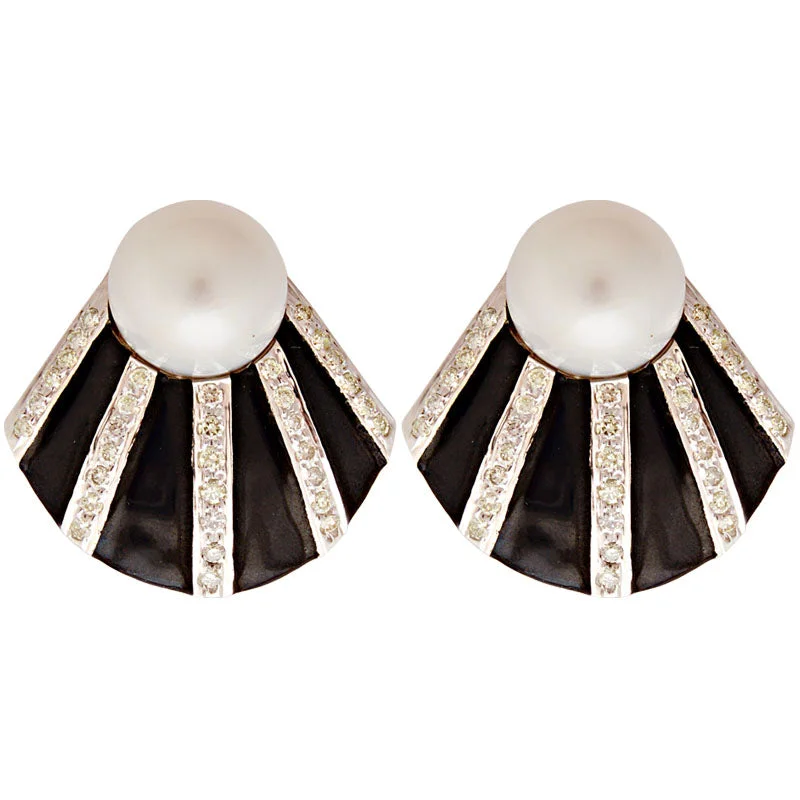 Earrings-South Sea Pearl and Diamond (Enamel)