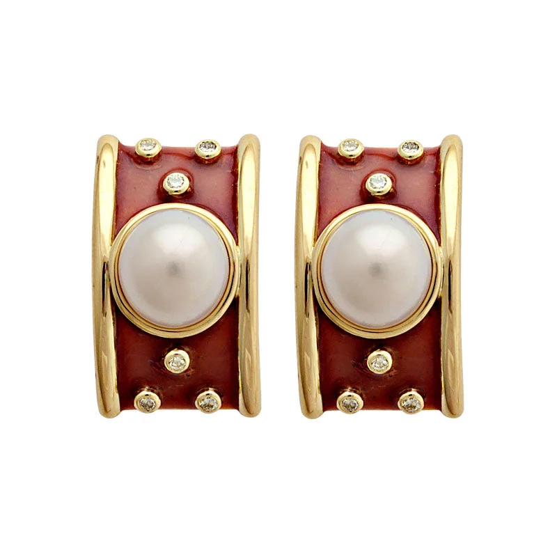 Earrings-South Sea Pearl and Diamond (Enamel)