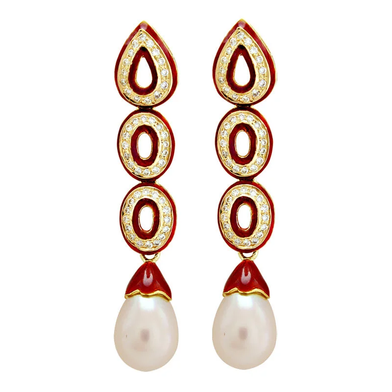 Earrings-South Sea Pearl and Diamond (Enamel)