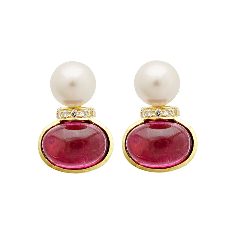 Earrings-South Sea Pearl, Rubellite and Diamond