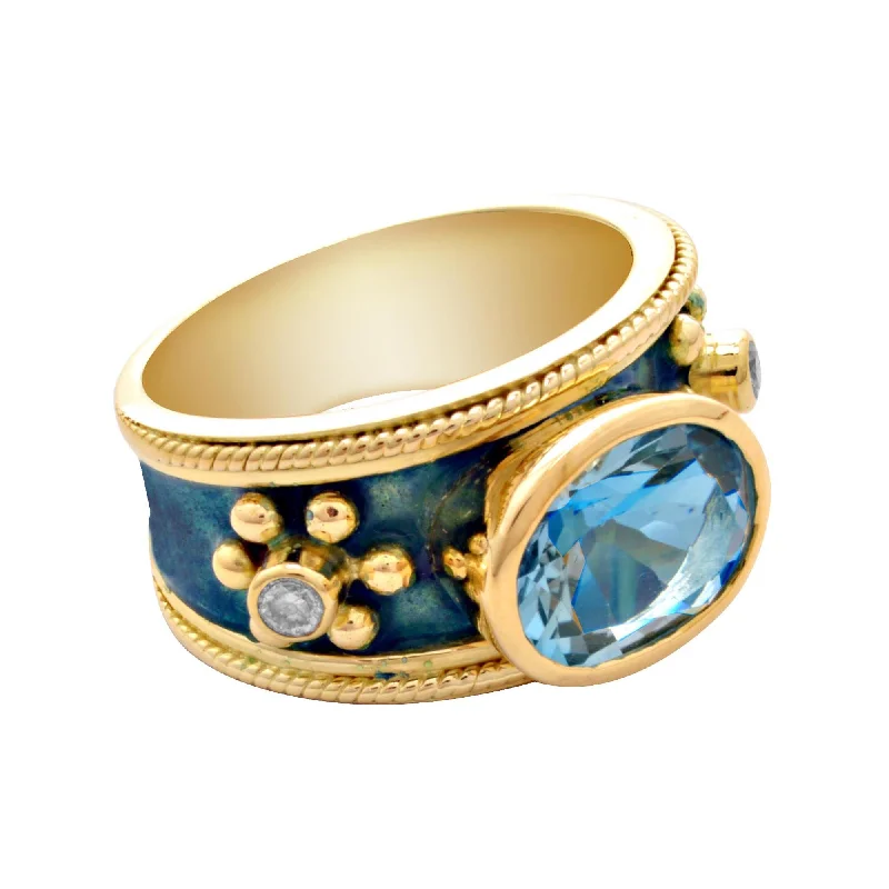 Ring-Blue Topaz and Diamond (Enamel)