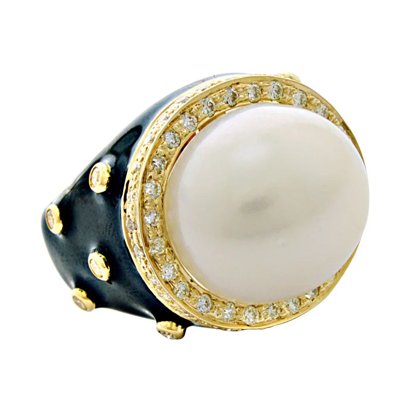 Ring-South Sea Pearl and Diamond (Enamel)