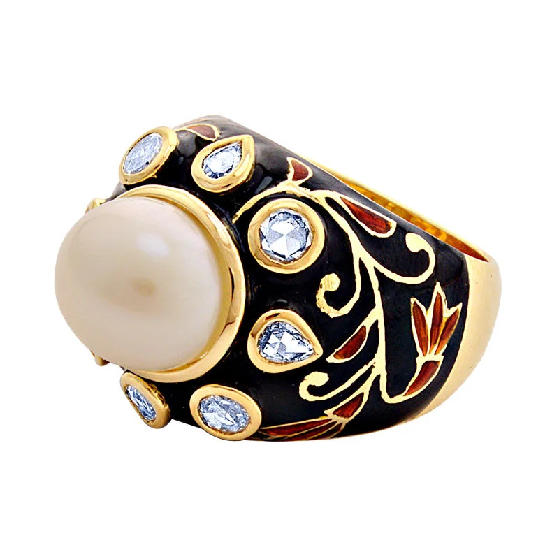 Ring-South Sea Pearl and Diamond (Enamel)